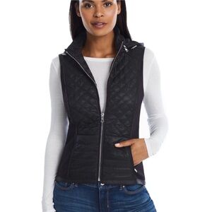 White House Black Market Quilted Hooded Vest In Black